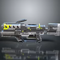 Metallic Sci Fi Weapon Featuring Yellow And Black Accents And Futuristic Design Details