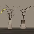 Minimalist Decorative Vases With Yellow Flowers Pink Blossoms And Branches On Wooden Floor