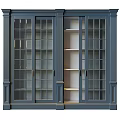 Stylish Navy Blue Wardrobe With Glass Doors And Open Shelves Design