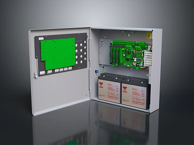 Computer Equipment Enclosure Open With Green Circuit Board And Internal Batteries 3d model