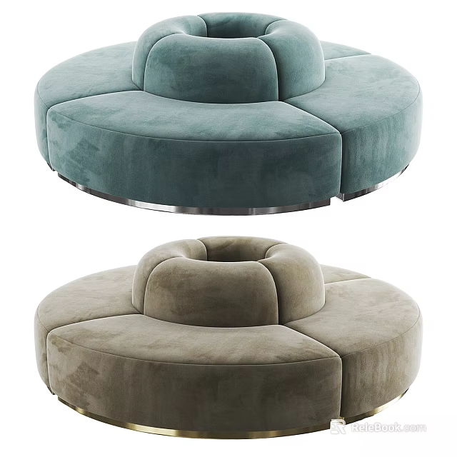 Modern Round Double Sofa in Teal and Beige Velvet with Metal Base Design 3d model 