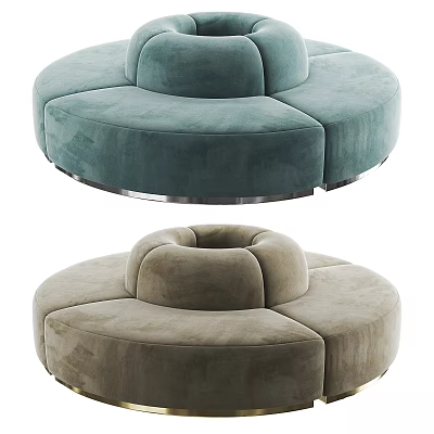 Modern Round Double Sofa in Teal and Beige Velvet with Metal Base Design 3d model