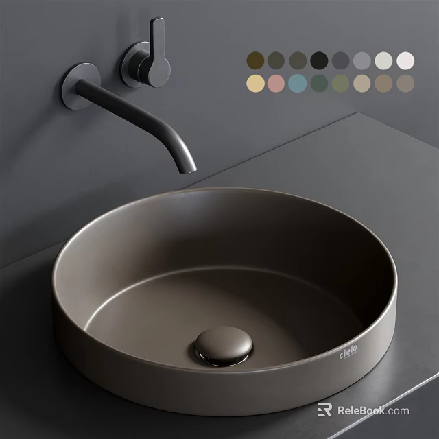 Modern Round Washbasin With Matte Black Faucet And Multiple Color Options For Bathroom Design 3d model 