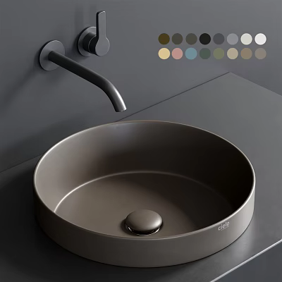 Modern Round Washbasin With Matte Black Faucet And Multiple Color Options For Bathroom Design 3d model