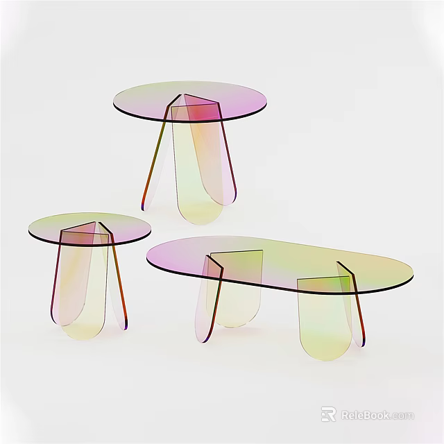 Modern Gradient Colored Acrylic Coffee Tables With Curved Legs Round And Oval Shapes 3d model 