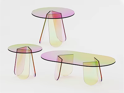 Modern Gradient Colored Acrylic Coffee Tables With Curved Legs Round And Oval Shapes 3d model