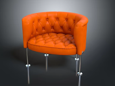 Modern Orange Leather Single Sofa with Tufted Design and Chrome Legs 3d model