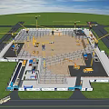 Active Construction Site With Cranes Steel Framework Vehicles Green Trees Under Sky 3d model
