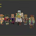 Multiple Male Characters In Minecraft Inspired Pixel Art Standing On Dark Reflective Surface 3d model