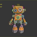 Orange Robot Figure With Large Round Eyes Metallic Body And Mechanical Arms