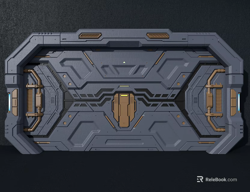 Futuristic Metallic Panel Surface With Gray Gold Geometric Mechanical Structure Design 3d model 