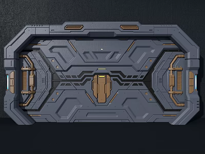 Futuristic Metallic Panel Surface With Gray Gold Geometric Mechanical Structure Design 3d model
