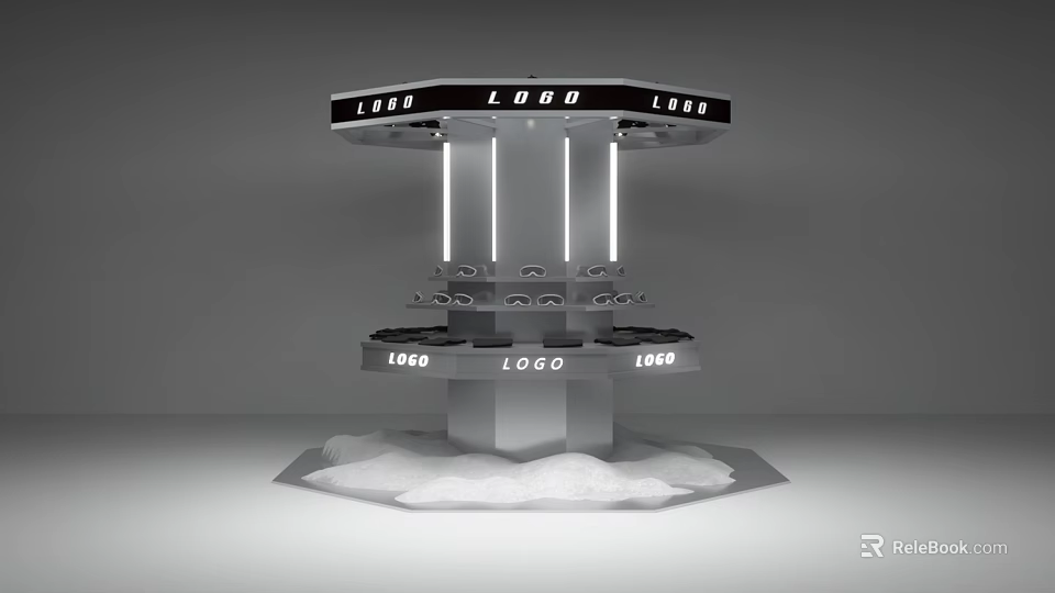 Modern Rotating Display Shelf With LED Lights And Multi Tier Logo Showcase 3d model 