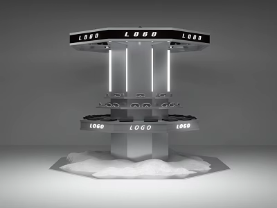 Modern Rotating Display Shelf With LED Lights And Multi Tier Logo Showcase 3d model