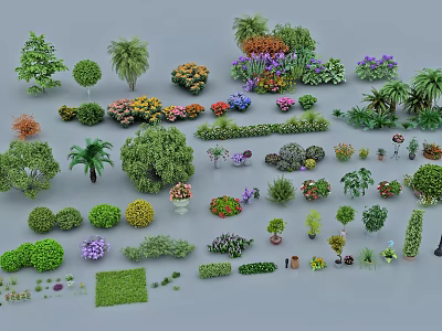 Diverse Flower and Plant 3D Models Collection Including Trees Shrubs Flowers and Lawns 3d model