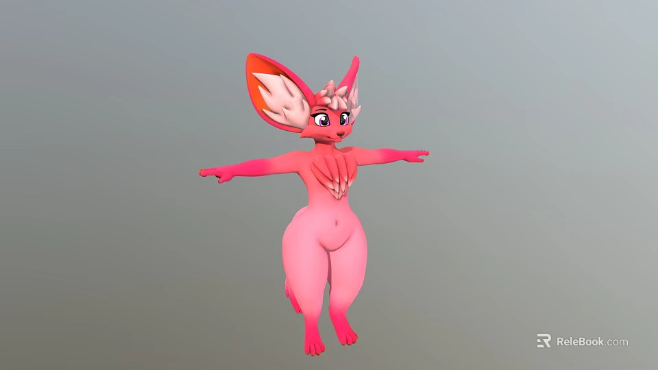 Pink Game and Movie Character With Large Ears And Outstretched Arms 3d model 