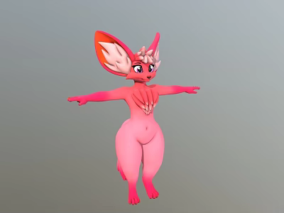 Pink Game and Movie Character With Large Ears And Outstretched Arms 3d model