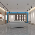 Modern Exhibition Hall With Track Lights White Walls Display Shelves Red White Cube Exhibit