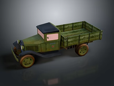 Vintage Green Truck With Wooden Cargo Bed Black Roof And Yellow Wheels 3d model