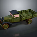 Vintage Green Truck With Wooden Cargo Bed Black Roof And Yellow Wheels