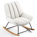 Comfortable Beige Striped Fabric Leisure Rocking Chair With Black Metal Frame And Wooden Base