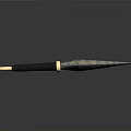Detailed Sharp Patterned Dagger With Black Handle And Golden Ring Accent