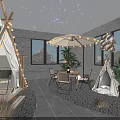 Enchanting Café Interior With Starry Sky Ceiling Tents String Lights Balloons And Plants