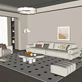 Modern Living Room Interior Design With Beige Sofa Coffee Table Floor Lamp And Geometric Rug