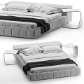 Modern Double Bed With Sleek Frame Comfortable Mattress And White Black Linens