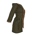 Green Hooded Coat With Brown Inner Lining And Functional Pockets Design 3d model