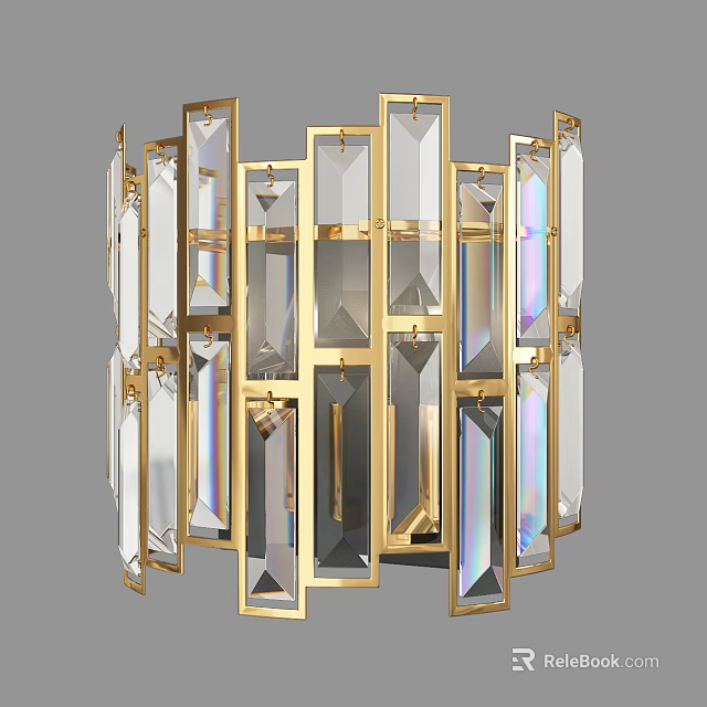 Elegant Modern Wall Lamp With Gold Frame And Transparent Crystal Elements 3d model 