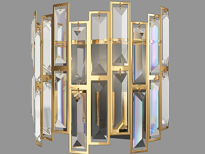 Elegant Modern Wall Lamp With Gold Frame And Transparent Crystal Elements 3d model