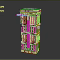 Modern Style Tall Building with Blue Vertical Decorations Multiple Floors and Illuminated Top Bottom Entrance Design