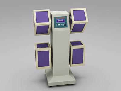 Industrial Equipment with White Main Body and Purple Square Modules Equipped with Digital Display Screen 3d model