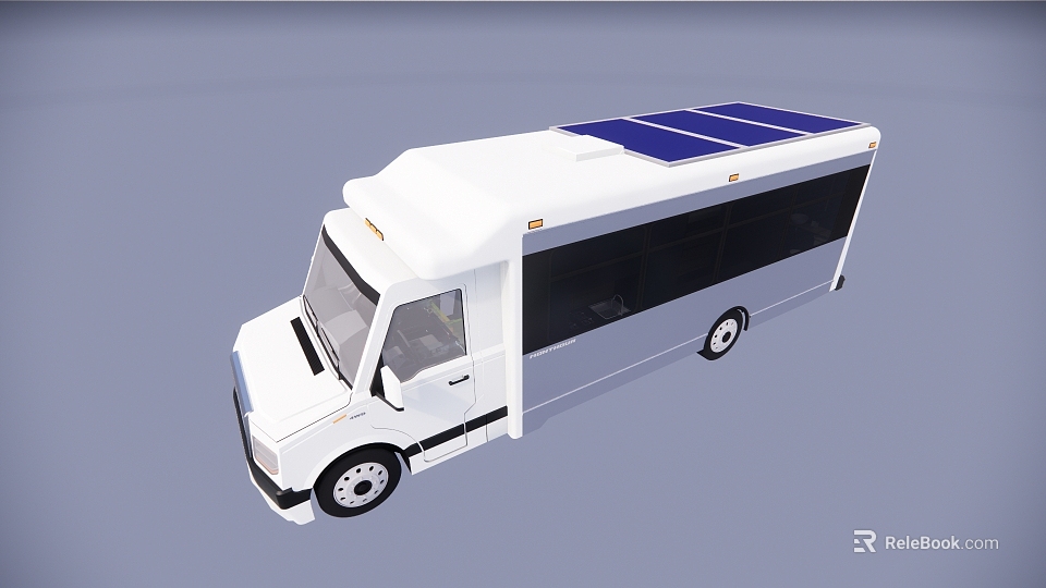 White Modern Bus With Solar Panels On Roof And Large Side Windows Design 3d model 