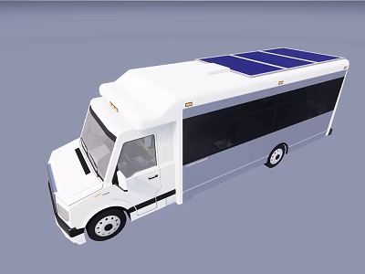 White Modern Bus With Solar Panels On Roof And Large Side Windows Design 3d model