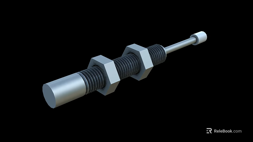 Industrial Equipment Precision Metal Threaded Rod Component With Hex Nut And Mechanical Design 3d model 