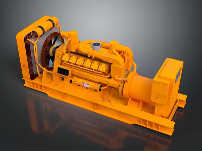 Orange Industrial Diesel Generator With Engine Fan And Mechanical Base 3d model