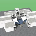 Traditional Courtyard Architecture Featuring White Facade Archway Entrance Symmetrical Elements And Stone Paved Ground
