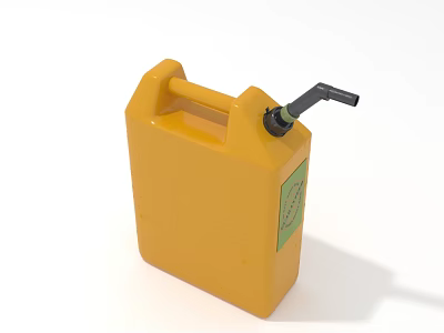 Yellow Jerry Can With Black Spout And Green Label On White Background 3d model