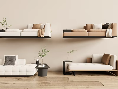 Modern Chaise Lounges In Minimalist Living Room With Pillows And Plants 3d model