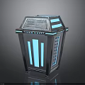 Futuristic Metal Tech Component With Blue Illuminated Strips And Vent Grilles