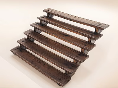 Wooden Staircase Steps With Sturdy Support Beams And Natural Rustic Design 3d model