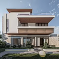 Modern Two Story Detached Villa With Wooden Roof Terrace And Courtyard Green Plants