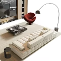 Modern White Sofa And Coffee Table Set With Red Chair Floor Lamp And Area Rug