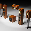 Wooden Home Audio Speaker System With Floor Standing Bookshelf And Subwoofer Units