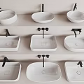 Modern Ceramic Countertop Washbasins Featuring Round Square Oval Shapes And Black Faucets