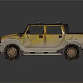 Yellow Rusty Pickup Truck With Weathered Exterior And Roof Rack On Dark Background