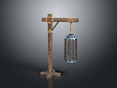 Medieval Torture Device With Wooden Frame Metal Cage And Rope Suspension 3d model