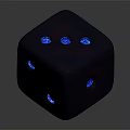 Metallic Dice with Blue Glowing Dots and Reflective Surface in 3D Rendering 3d model